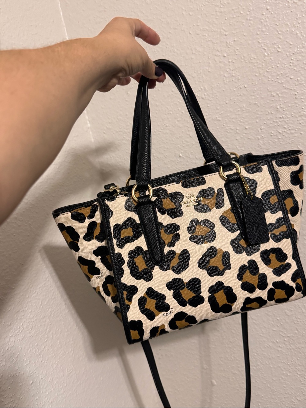 Coach Leopard Print Satchel in Black and Tan